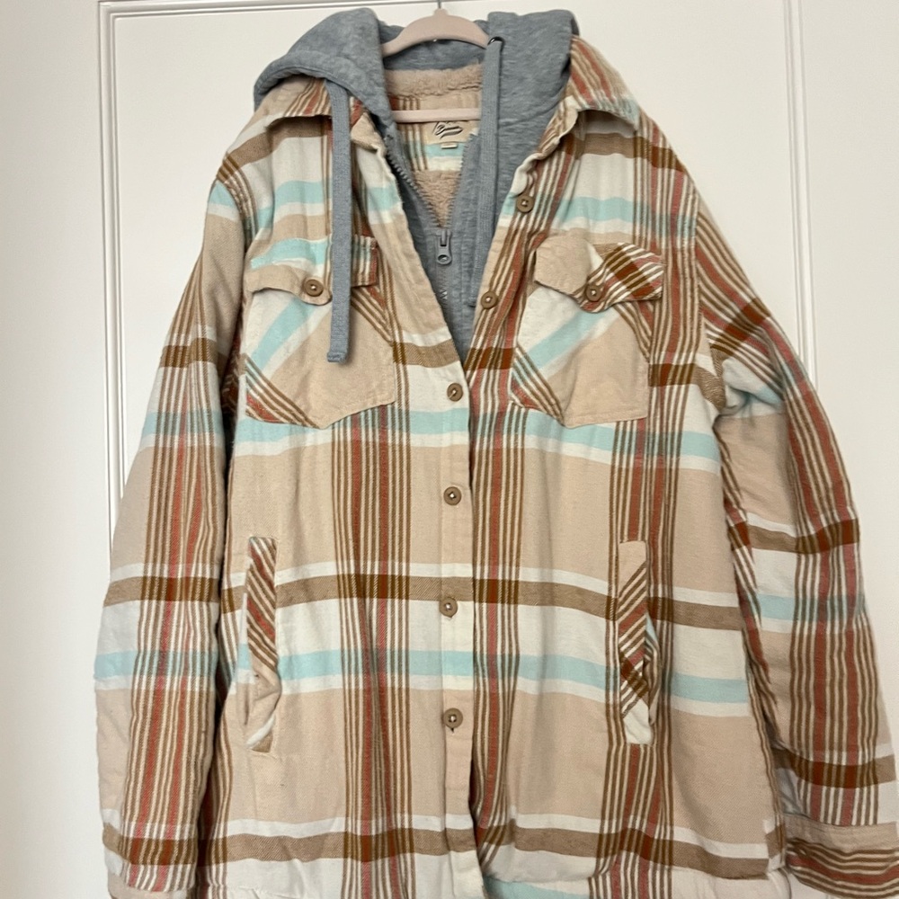 Striped Hooded Jacket with Plaid Design
